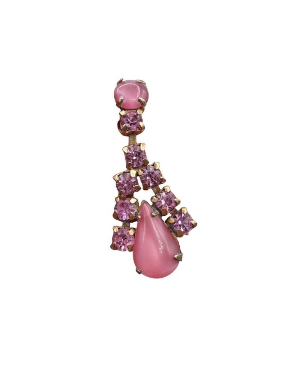 Vintage Pink Rhinestone Dangle Drop Earrings Moonglow Mid-Century Glam - Picture 4 of 11